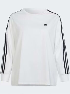 adidas White Long-Sleeve Tee with Black Sleeve Stripes
